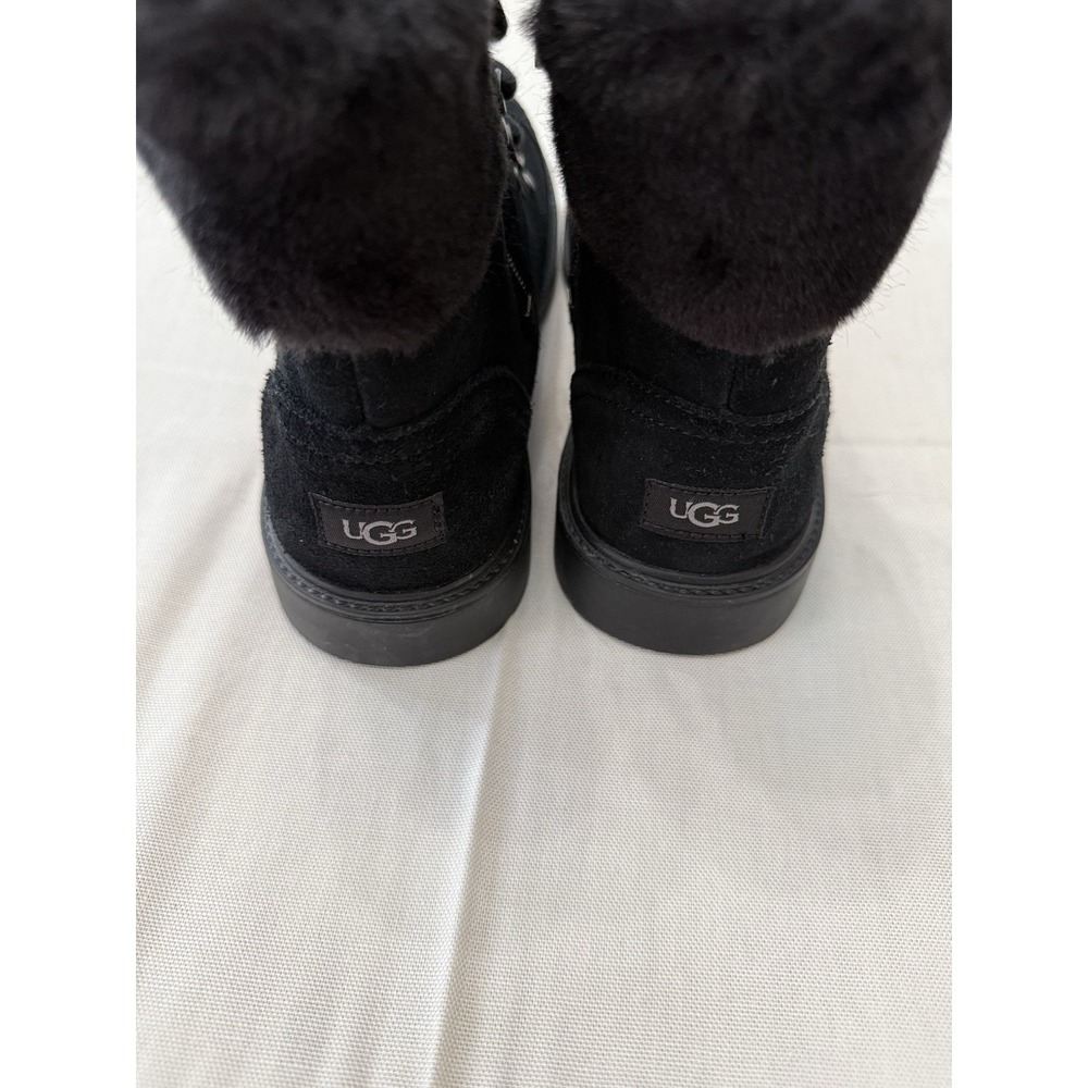 UGG Lakesider Zip Puff Black Suede Boots Kids 5 / Fits Women's 7 Combat Boot - Picture 2 of 6
